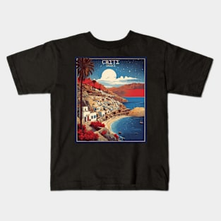 Crete Beach Greece Starry Night Tourism Vintage Poster Kids T-Shirt